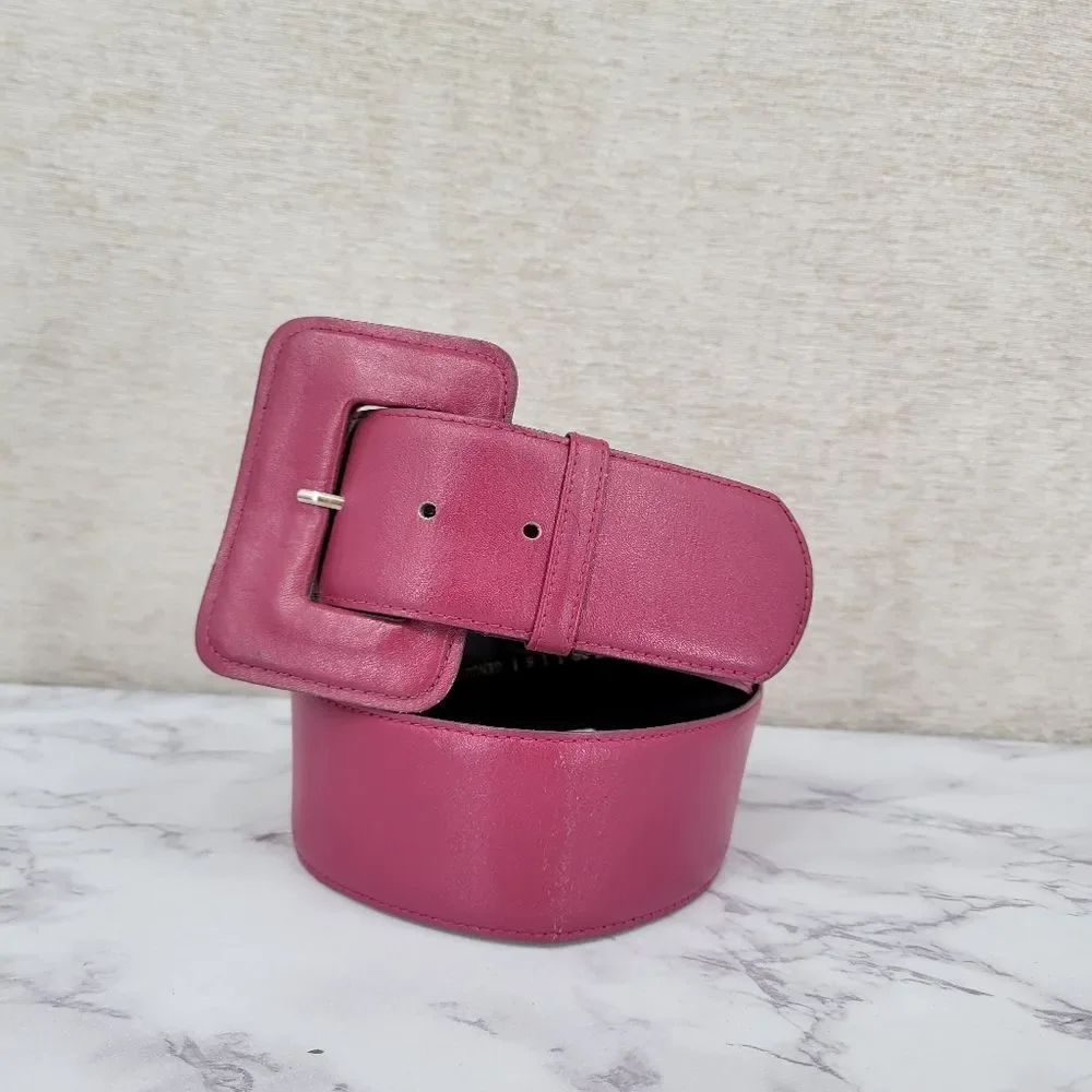 Vintage Wide Oversized Fuchsia Leather Belt for Women